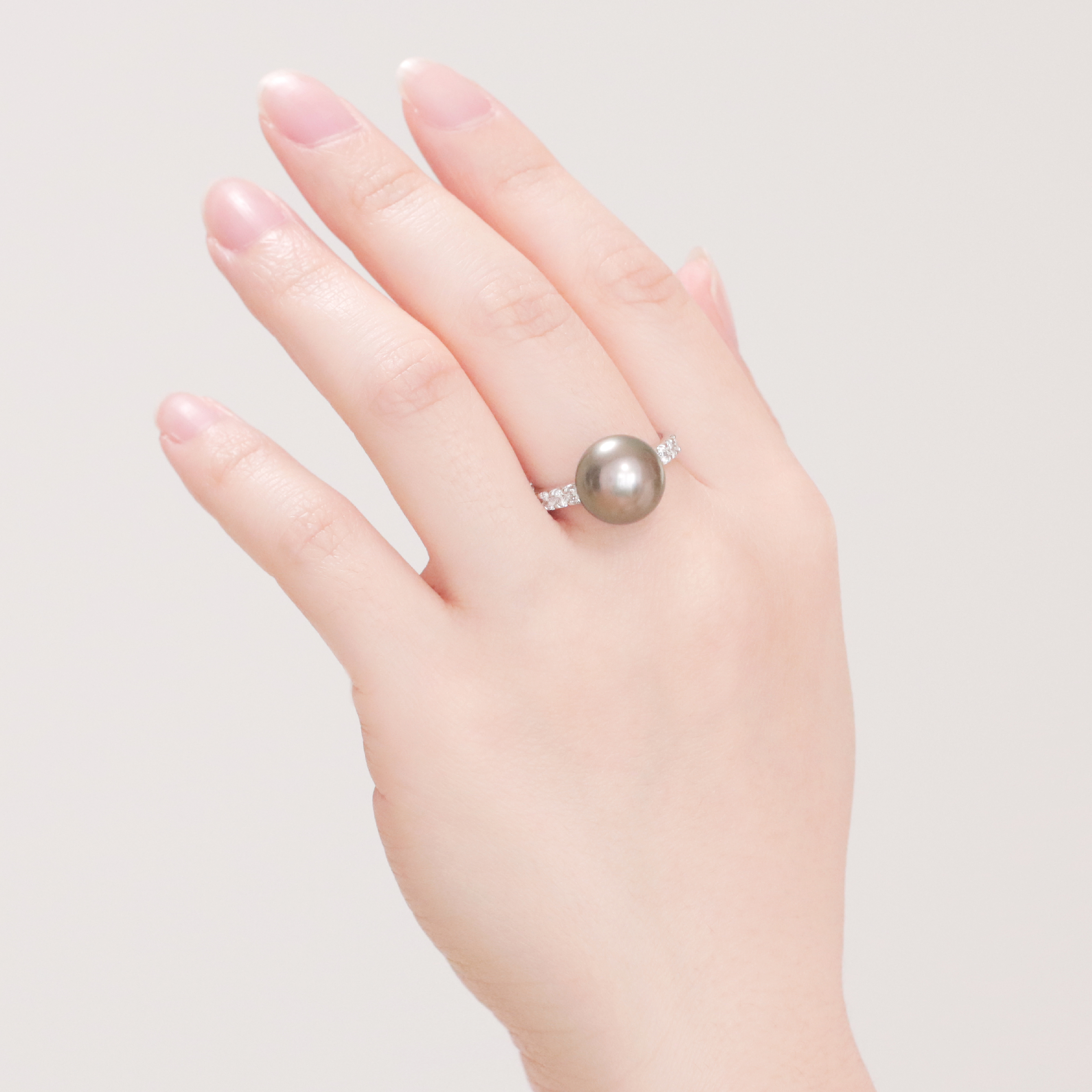南洋 黒蝶真珠 パール 10ミリ ダイヤ リング 指輪 Pt900 上品 11号
